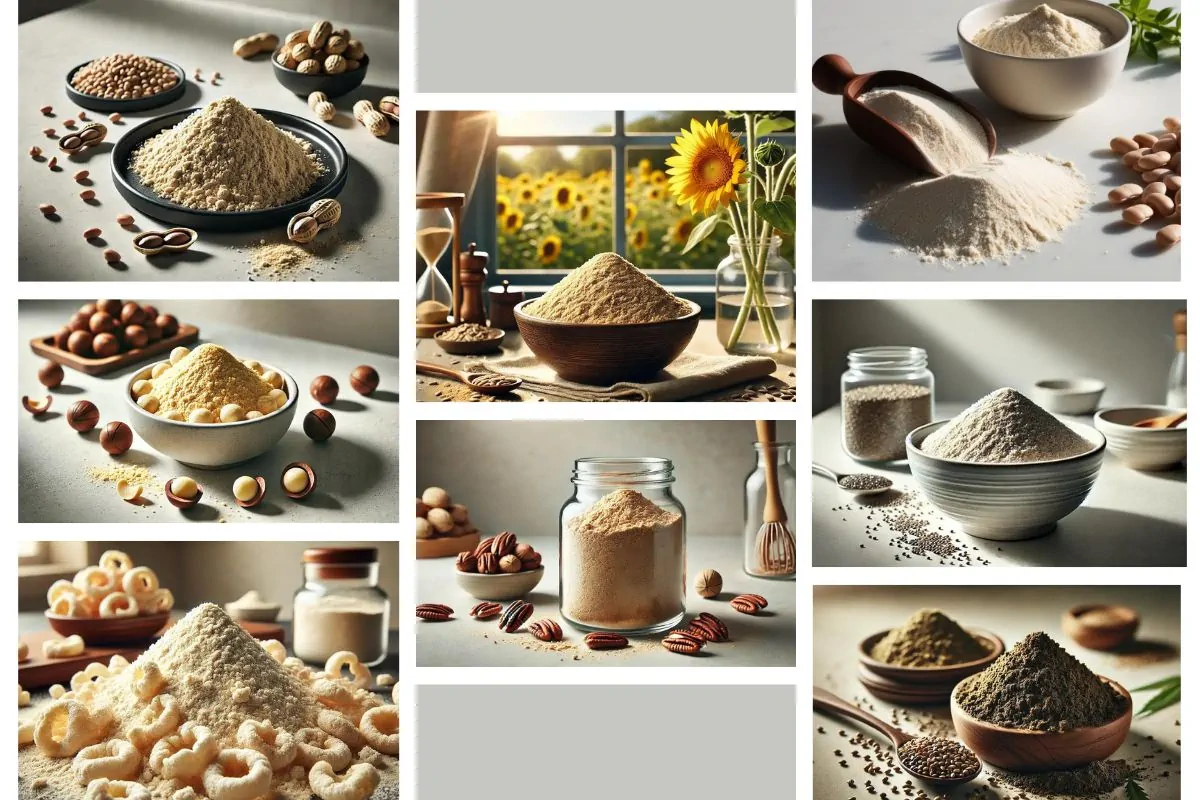 A collage of best keto flours.