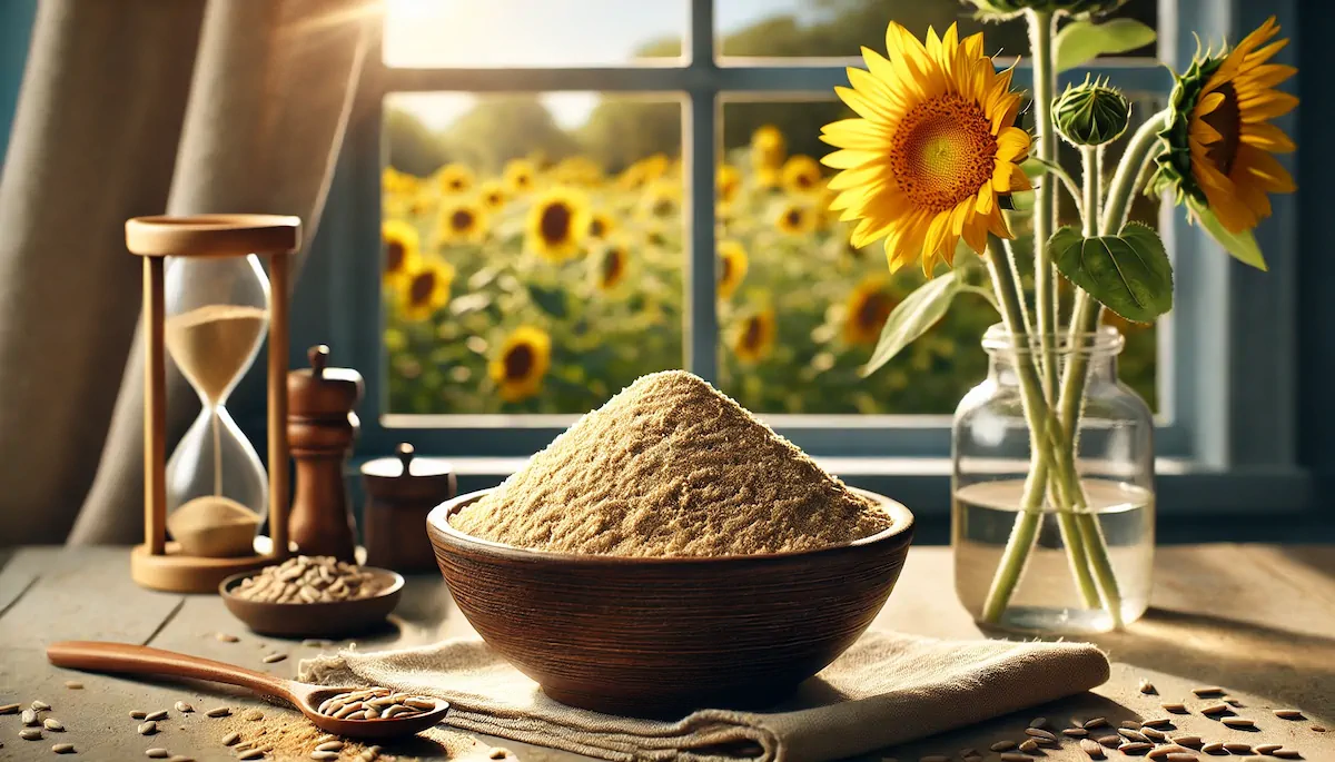 Sunflower seed flour in a bowl.