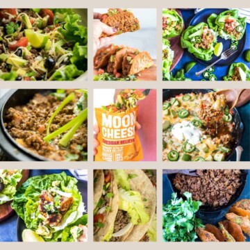 A recipe collage of keto taco recipes.