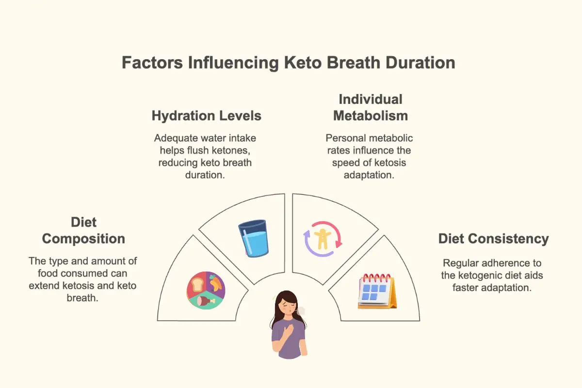 An infographics showing factors influencing keto breath duration.