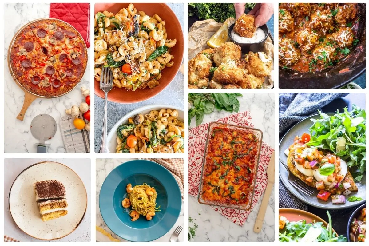 A collage of Italian keto meal recipes.