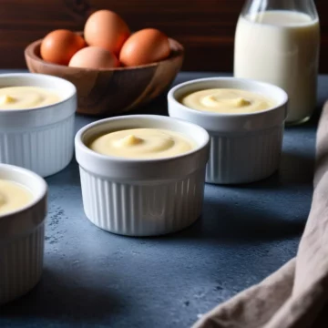 Keto custard served in white ramiken bowls.