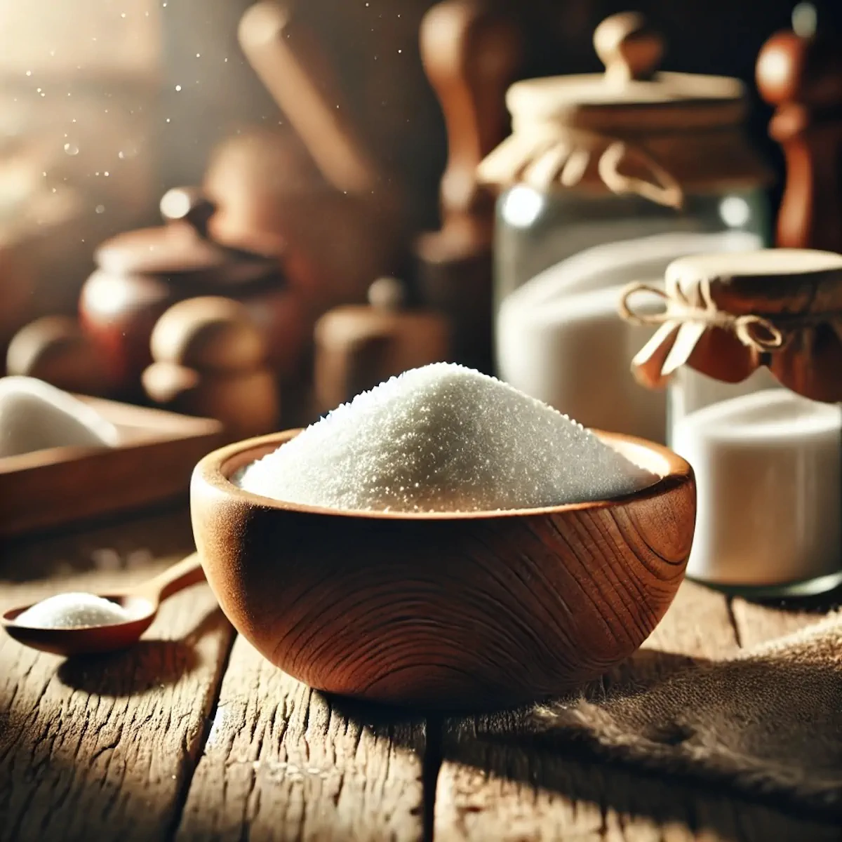 Erythritol in a wooden bowl.