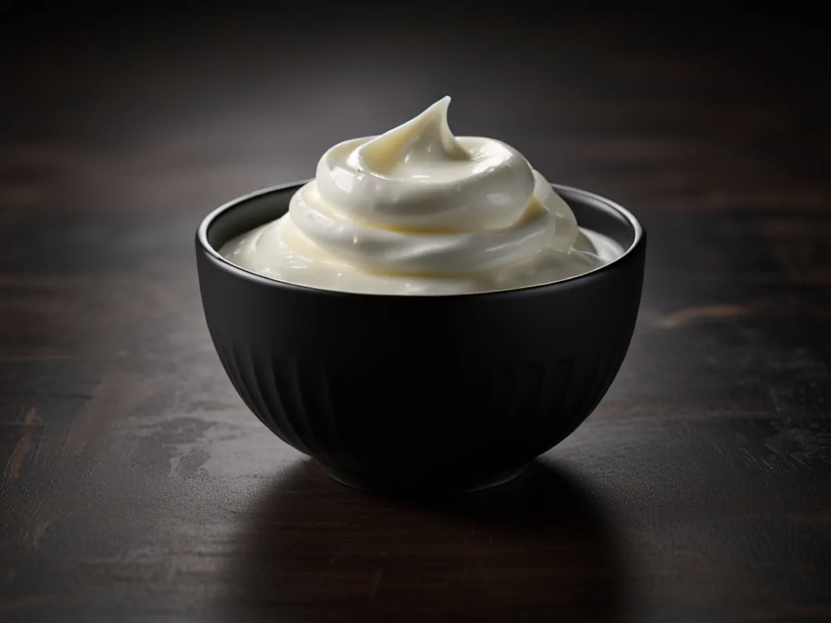 Full-fat yogurt served in a black bowl.