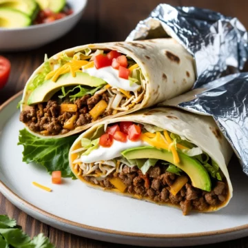 Keto burrito wrapped in an aluminum foil.