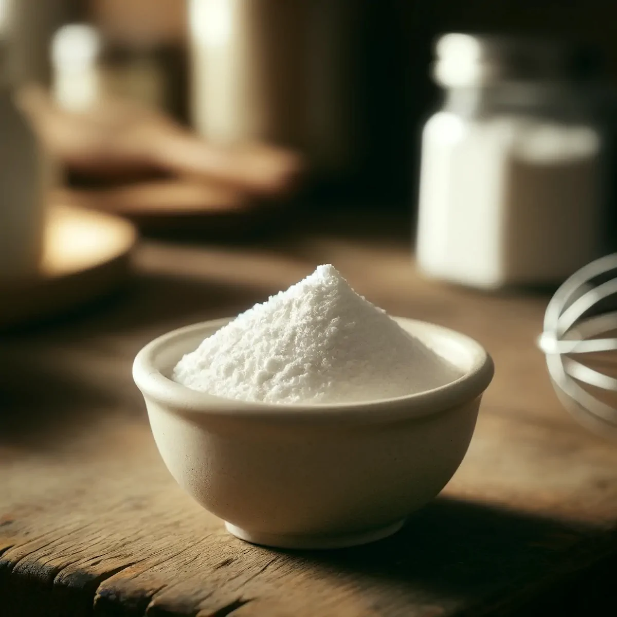 Xantham gum in a white ceramic bowl.