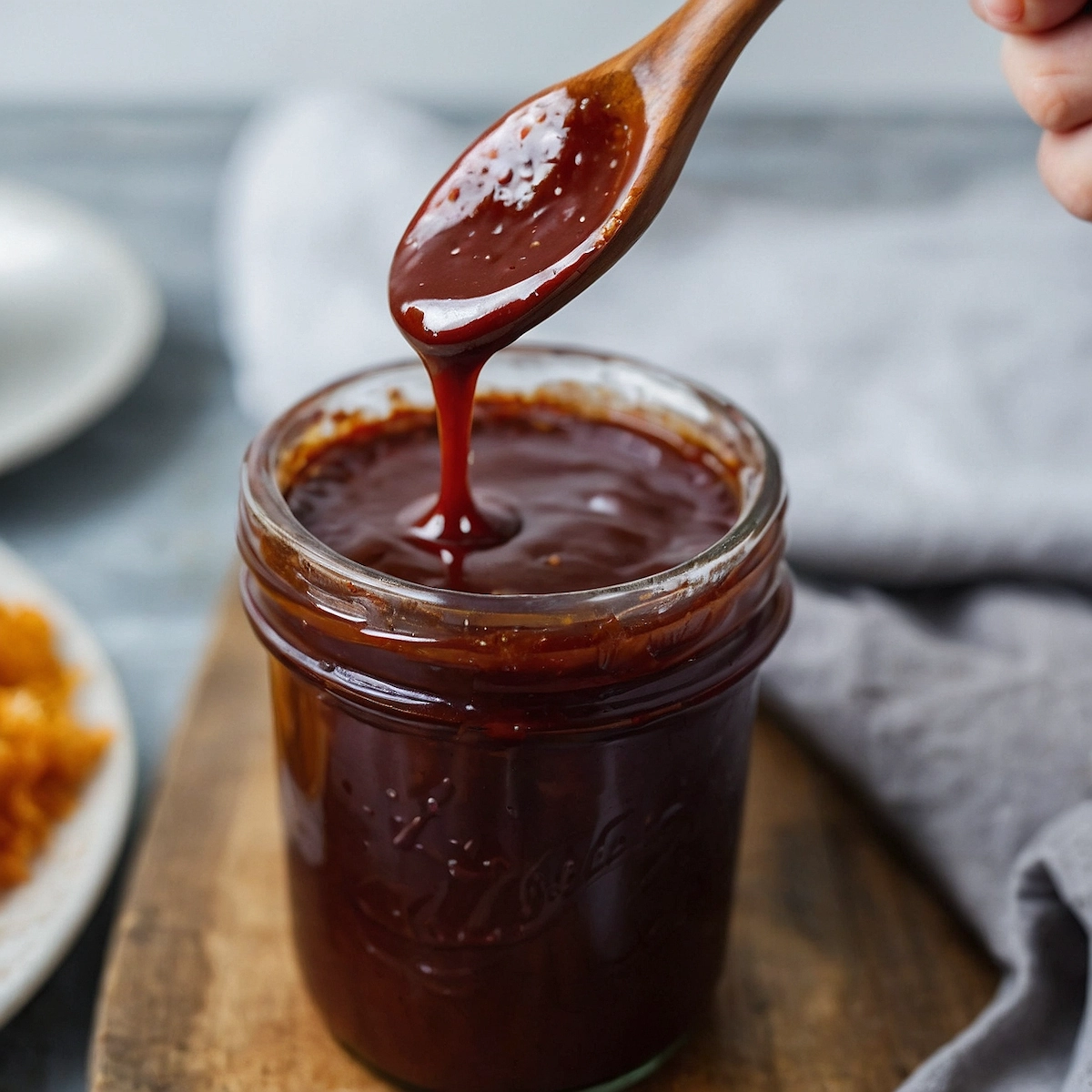 Keto BBQ sauce in a glass jar.