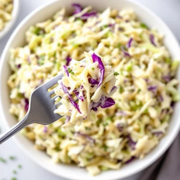 Keto coleslaw recipes served in a white bowl.