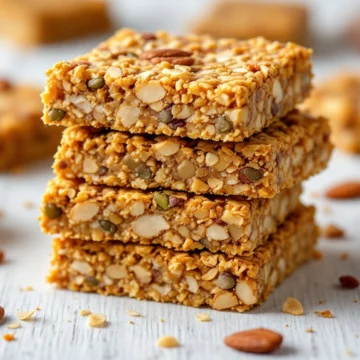Keto granola cut into squares and stacked on top of each other.