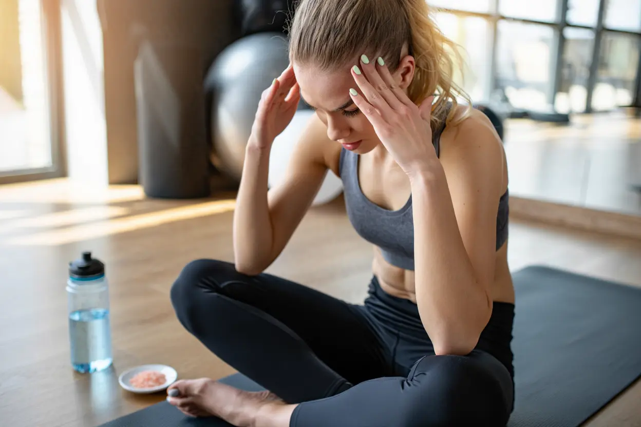 A woman is sitting with her legs crossed in agony , as she suffers from the effects of stopping keto diet