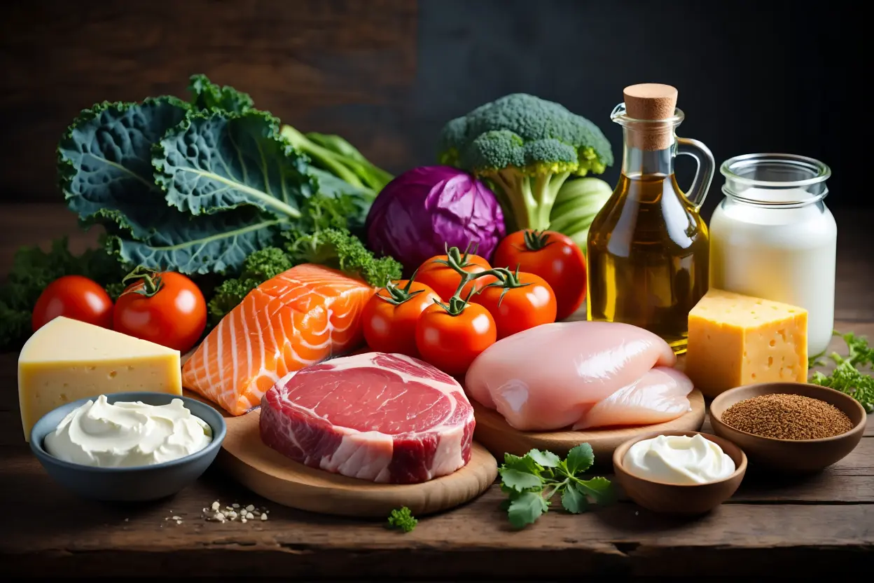 An assortment of various keto foods arranged into various food groups