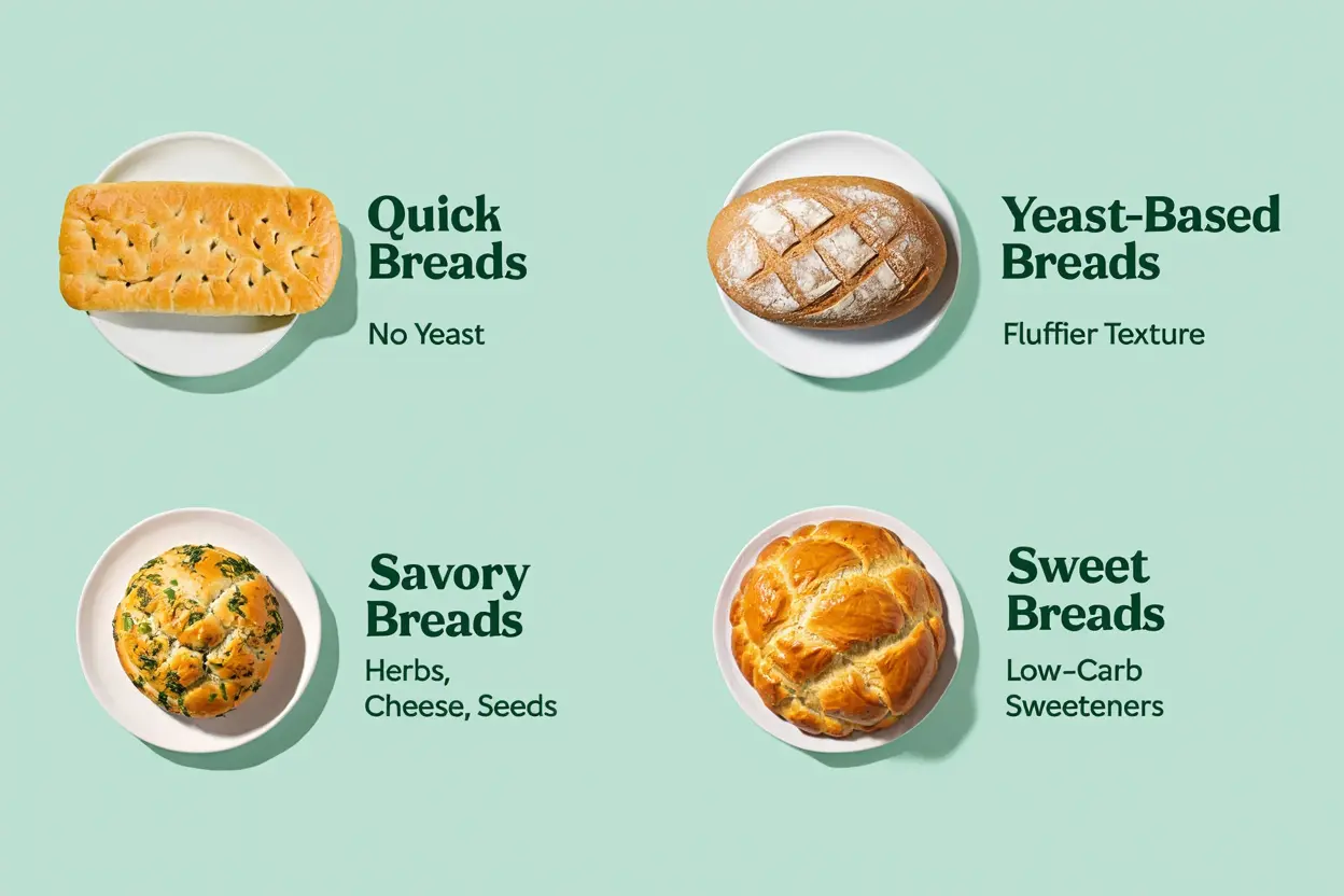 An infographic showing different types of breads and their properties