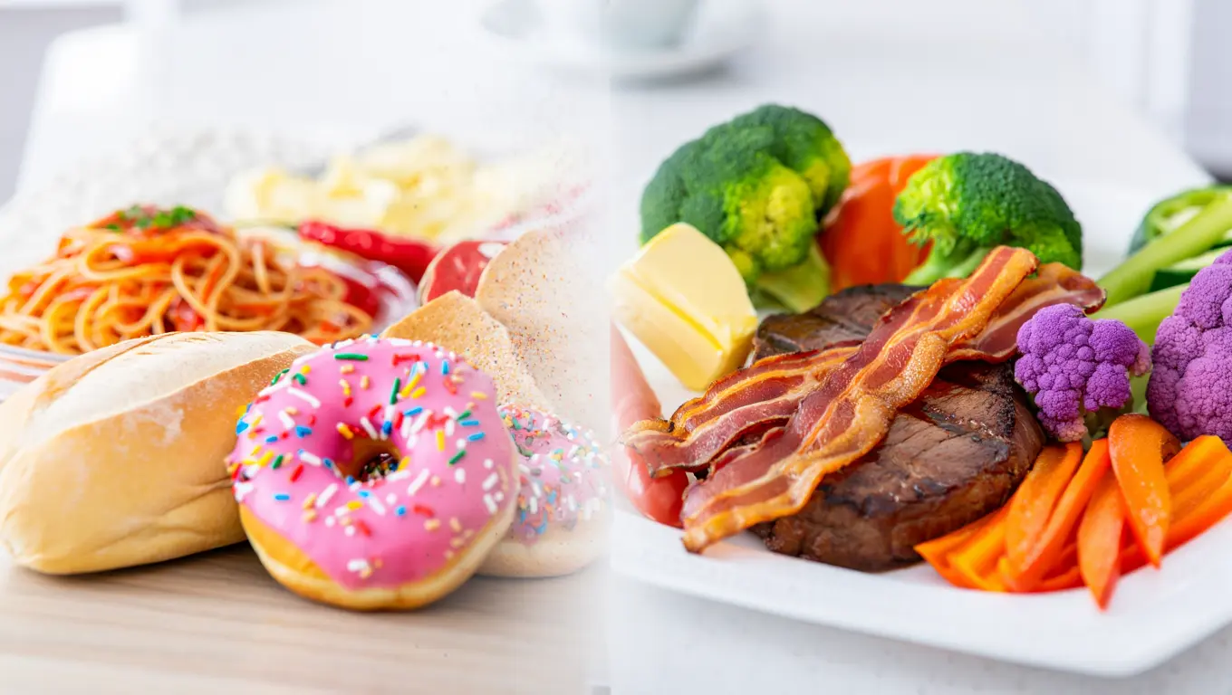 An image showcasing distinct divide between keto food and food that you will crave whilst on keto