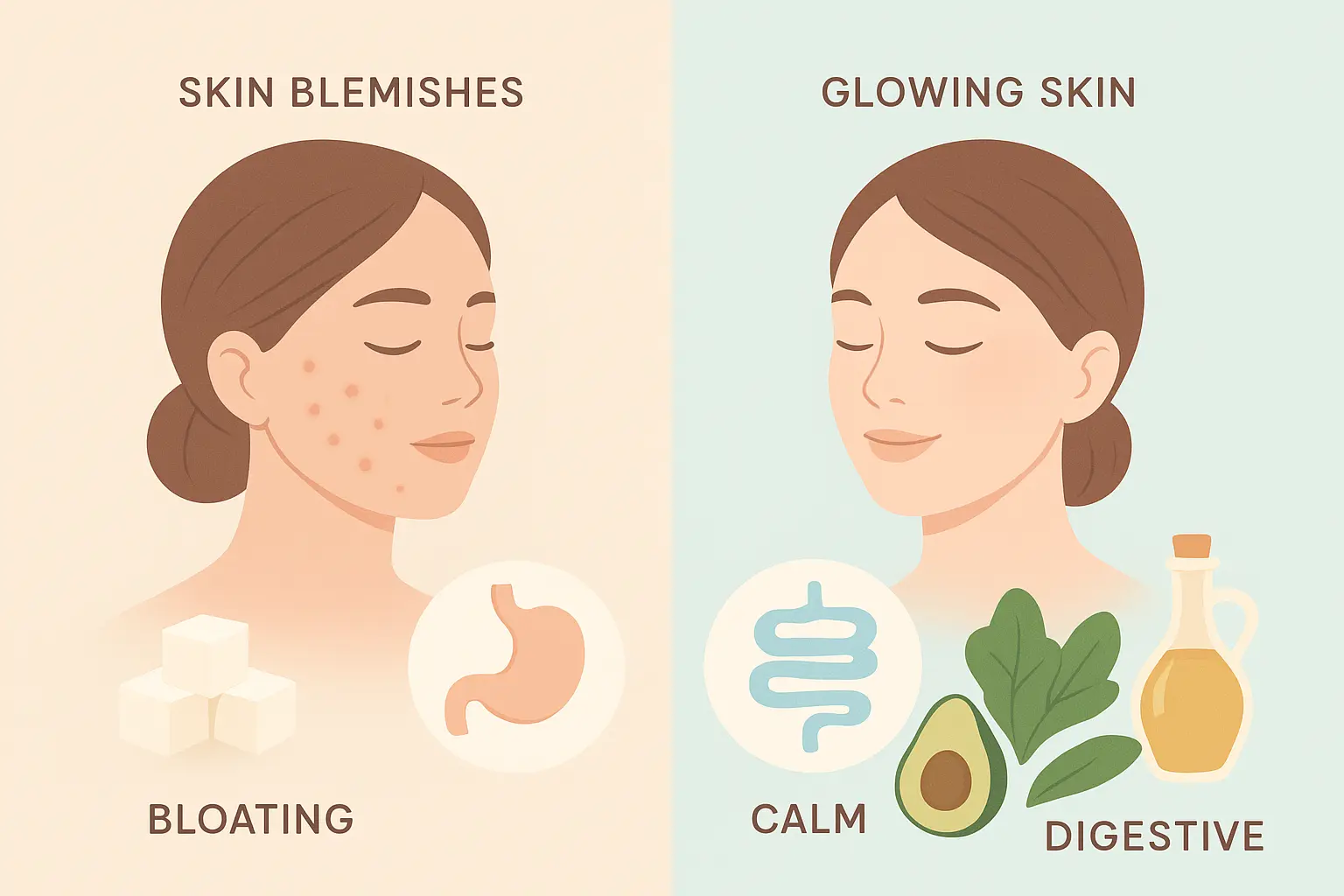Visual comparison showing keto’s impact on skin clarity and gut comfort.