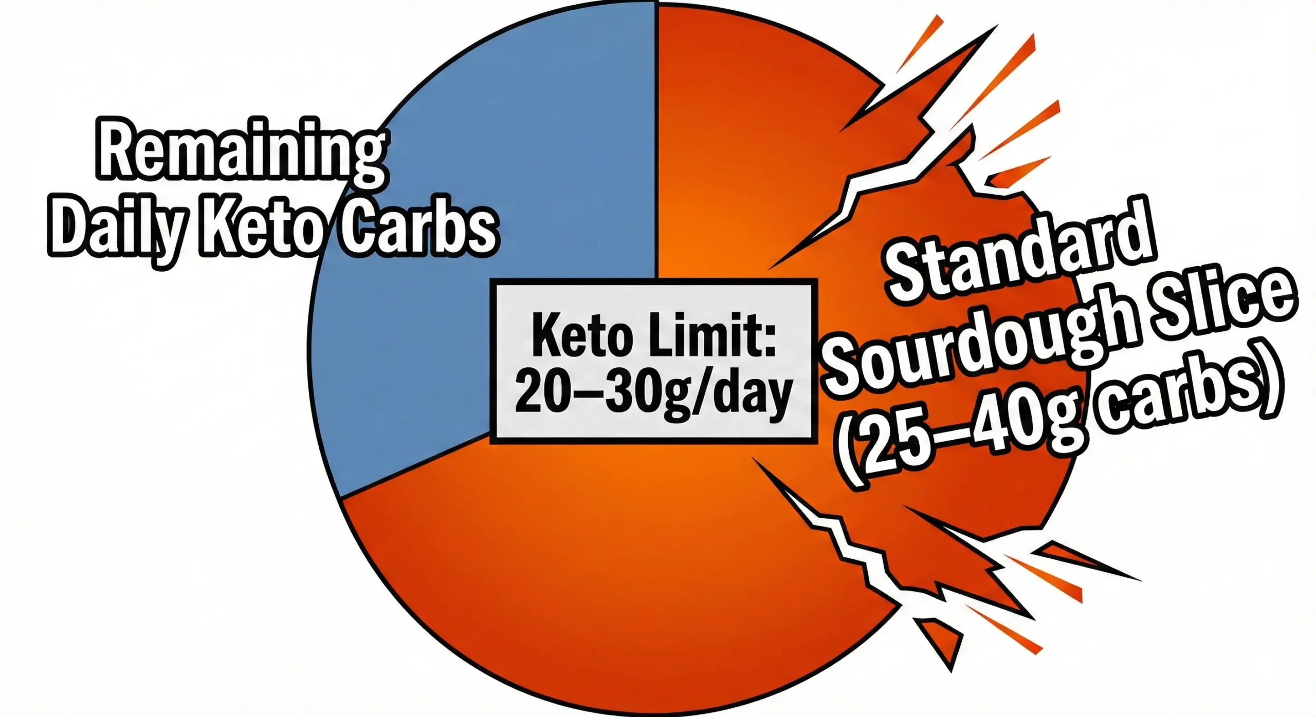 Pie chart showing sourdough slice exceeding daily keto carb limit