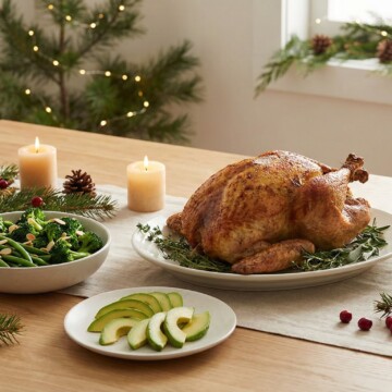 Minimalist Christmas dinner table with keto-friendly foods