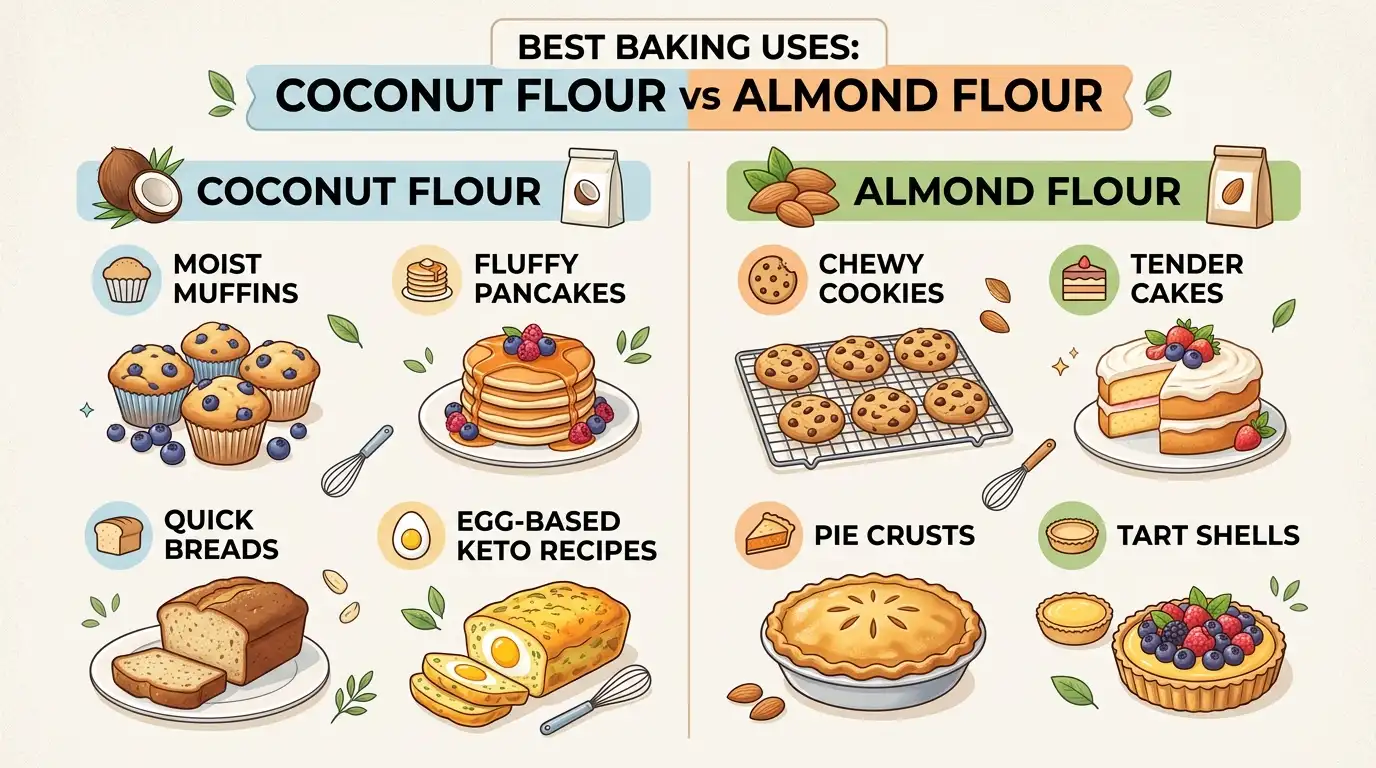 Illustration showing the best baking products for coconut flour and almond flour