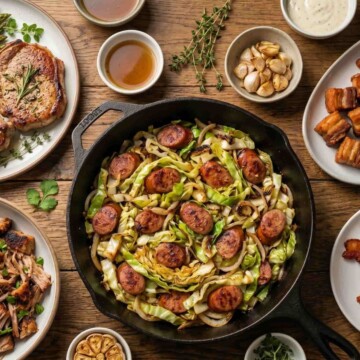 Keto pork recipes variety spread with multiple dishes